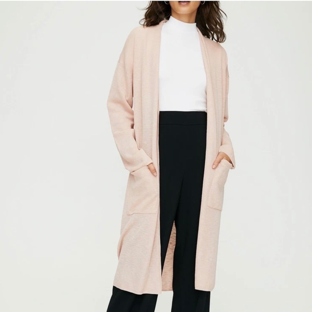 Aritzia Babaton Longline Open Front Cardigan Sweater,XS, Pale Peach/Tan, Classic